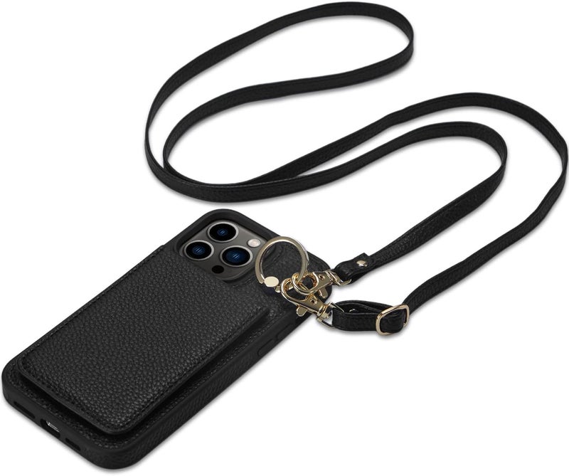 Keallce Case for iPhone 13 Pro Max 6.7'', Detachable Crossbody Case Wallet with RFID Blocking Card Slots, 360ｰRing Stand, Folio Leather Protective Cover Shoulder Strap Lady for iPhone 13 Pro Max,Black - Image 1